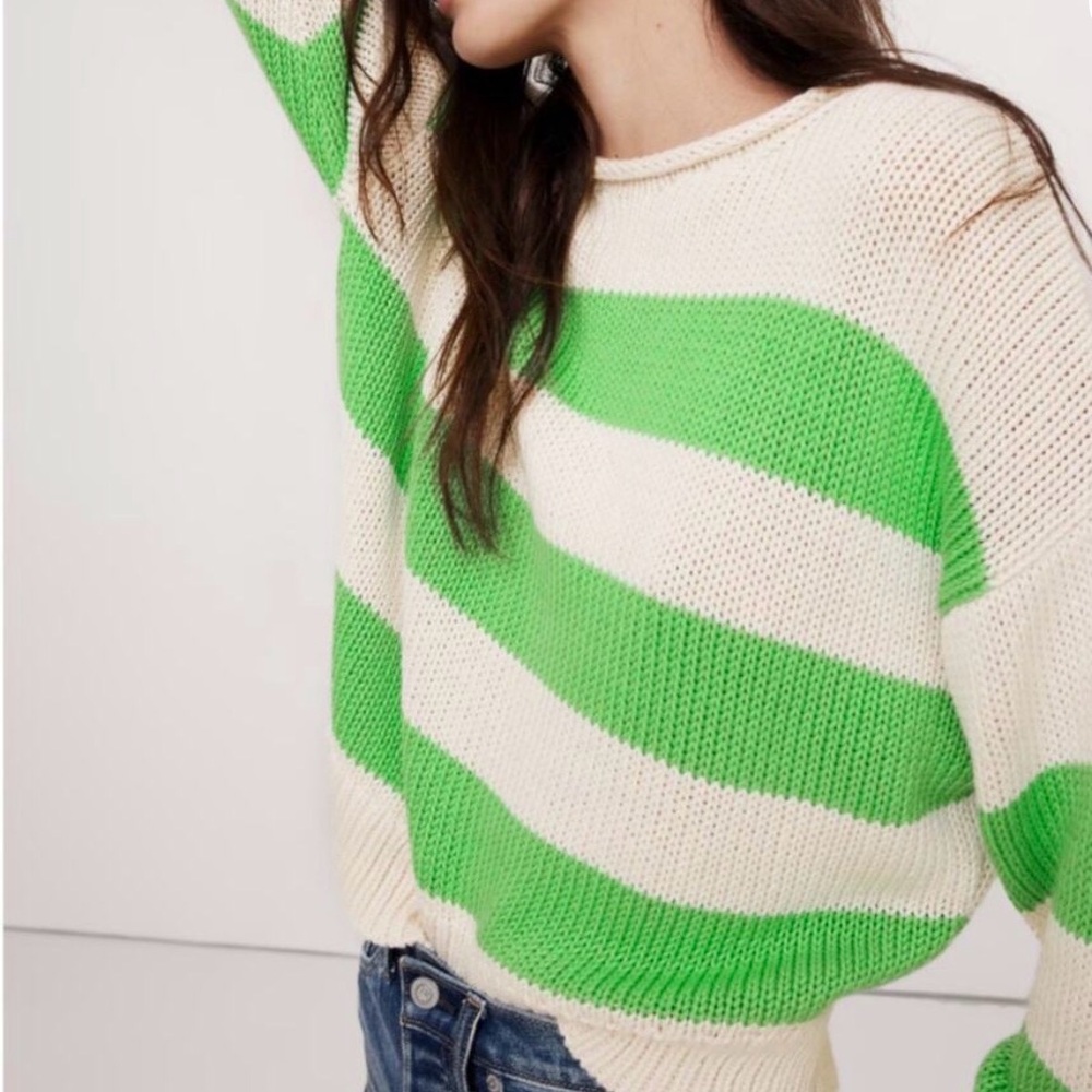 Banana Republic Bold Green and Cream Striped Sweater